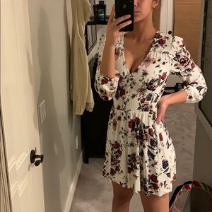 long sleeve, white flowered dress